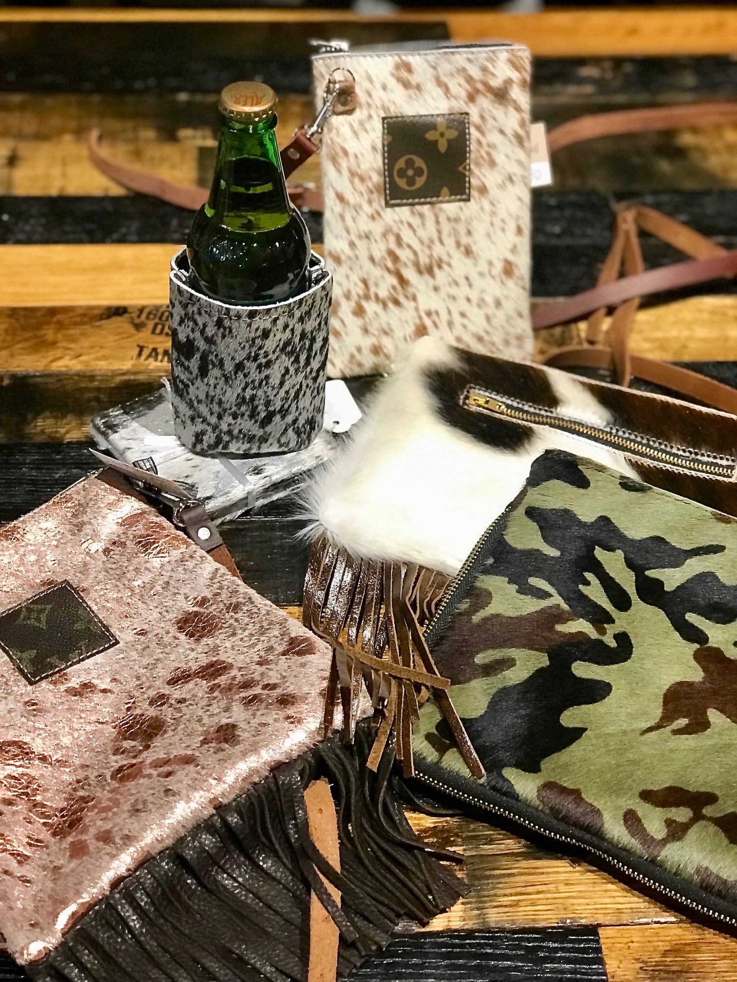 Up-Cycled Louis Vuitton Cowhide Koozie